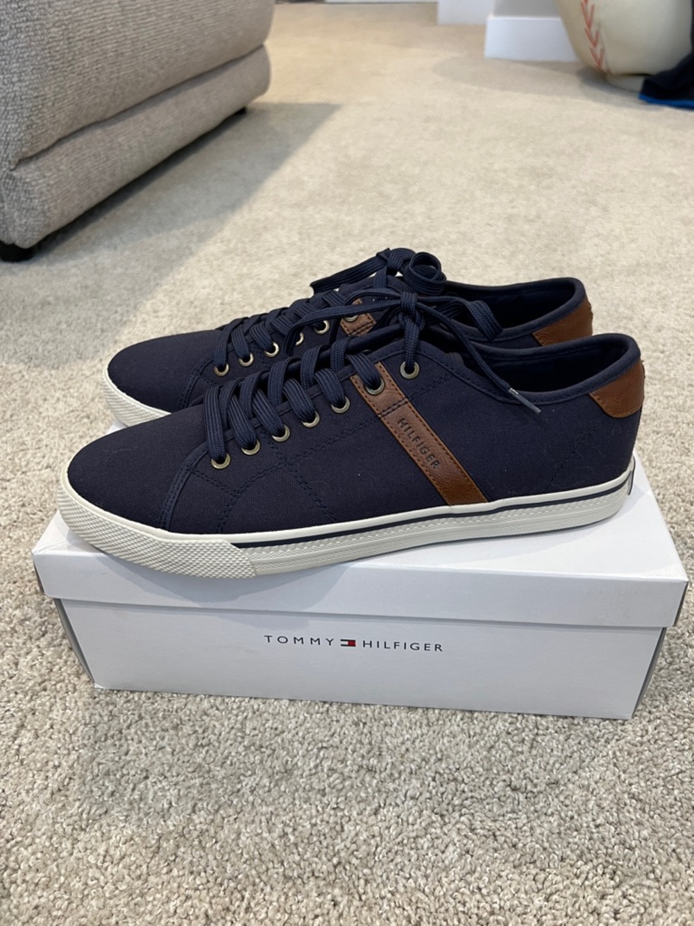 Tommy Hilfiger Navy Canvas Sneakers with Brown Trim